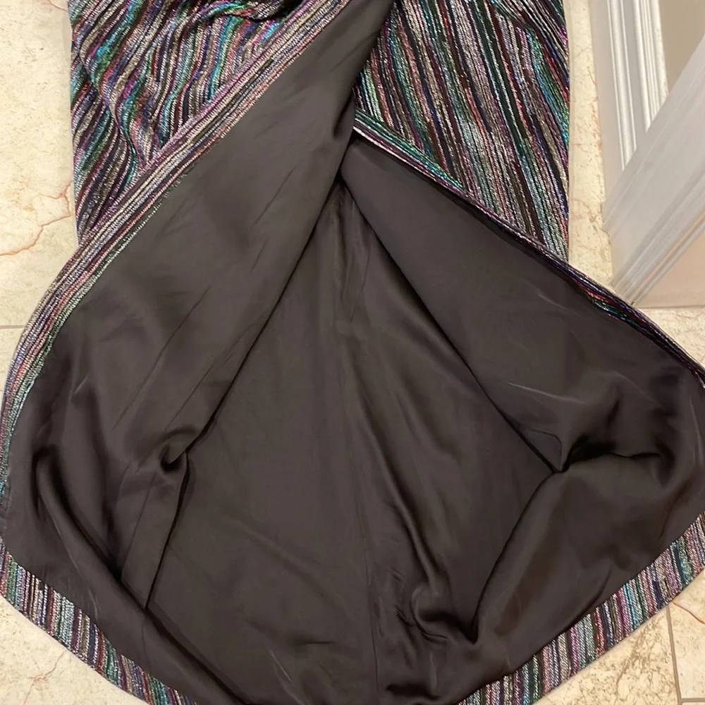 Rhea Costa evening metallic multicolored long sleeve dress